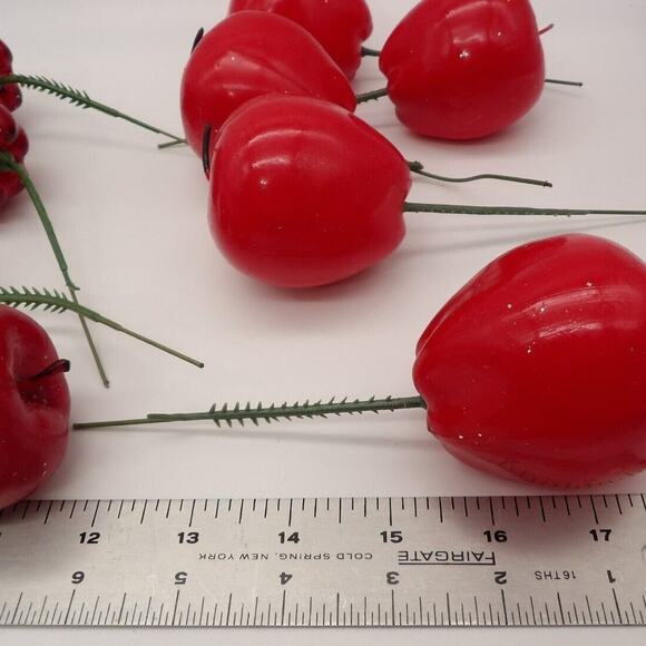Lot of 12 Red Faux Plastic Apples on Floral Picks Vintage Fruit Decor Craft - Picture 2 of 5